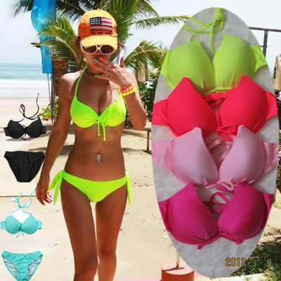 2021 New Korean-style Swimwear Sexy Solid Color Bikini Two-piece Beach Swimwear Fluorescent Swimwear for Women