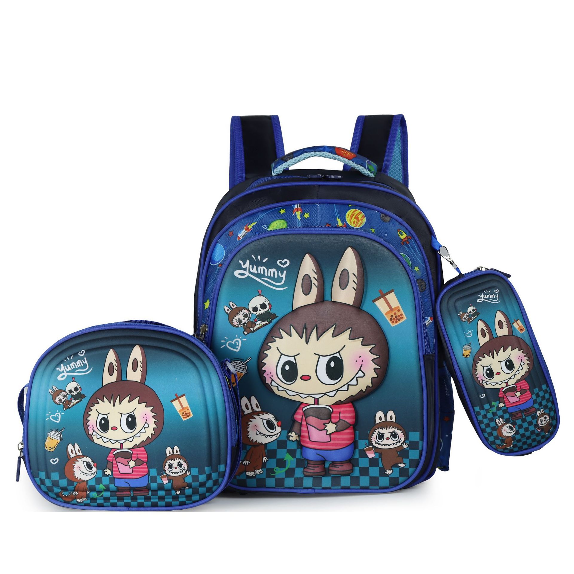 Picture of Cross-border three-piece children's schoolbag 16-inch sleeved pull rod large capacity 3D hard shell labubu kindergarten schoolbag