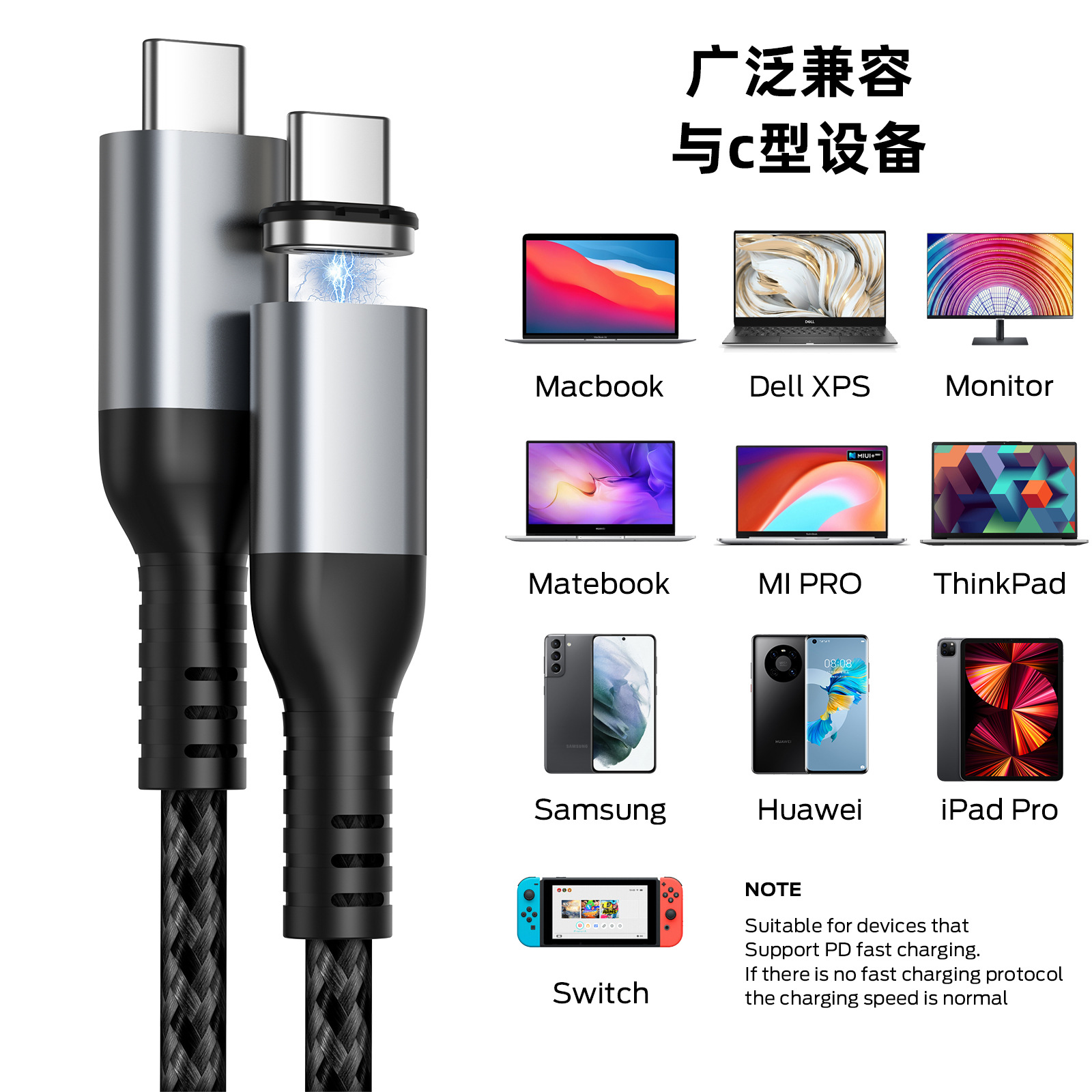 Picture of PD100W new type-c3.1 magnetic fast charging data cable HD video transmission Computer TV projection screen cable