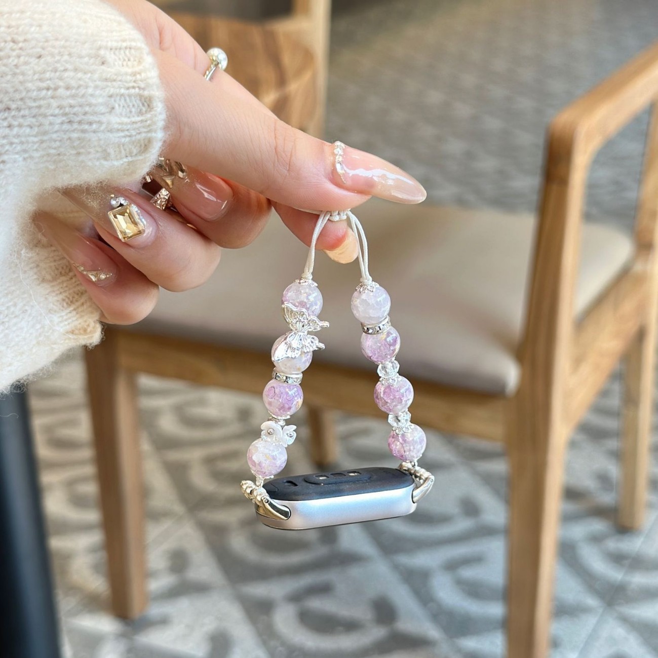 Picture of light purple Butterfly Beaded Guofeng Strap for Xiaomi Sports Bracelet 98pro76 Wristband 345 Women's Casual New Style