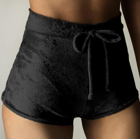 Picture of 2025Wish Aliexpress Gold Velvet Flannel Elastic Lace Pleated Sports Shorts in Stock