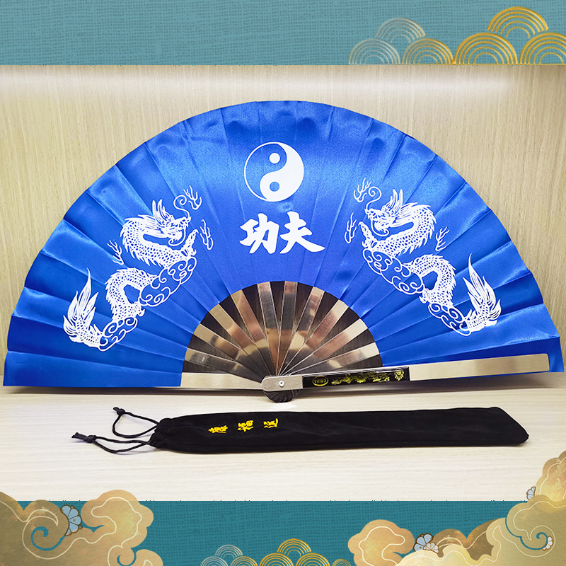 Picture of Stainless Steel Taiji Fan Kung Fu Fan Martial Arts Fan Performance Fan Shuanglong Iron Fan Martial Arts Fan Folding Fan Factory Outlet