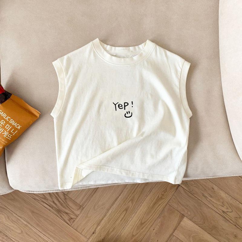 Picture of Pure Cotton Children's Cute Sleeveless T-Shirt 2024 Simple Small and Medium-Sized Boys and Girls Vest Top Summer Trendy T-Shirt