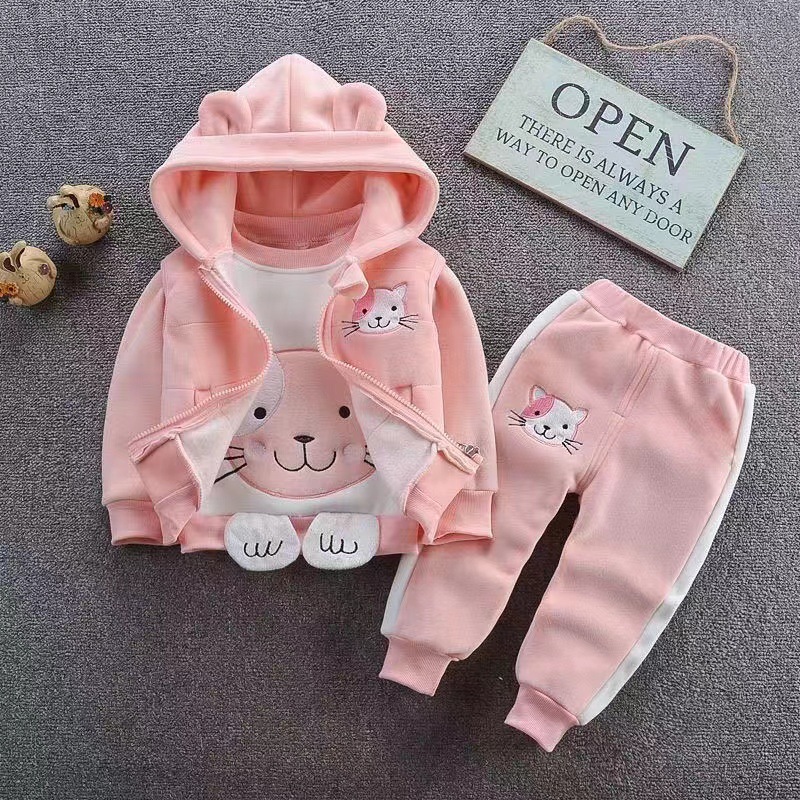One piece wholesale baby boys and girls winter clothes suit 1-4 years old boy fleece-lined cartoon three-piece children's winter sweater 3