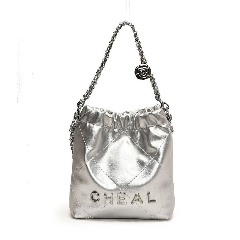 Picture of Children's Bag New Niche Retro Oilskin Chanel Garbage Bag Bucket Bag Diamond Plaid Chain Crossbody Bag Accessories Bag