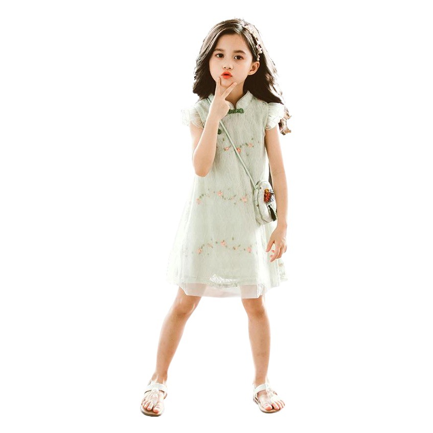 2025 New Medium and Large Kidsren's Lace Cheongsam Girls' Dress Chinese Style Princess Dress Kidsren's Bag Cheongsam Suit