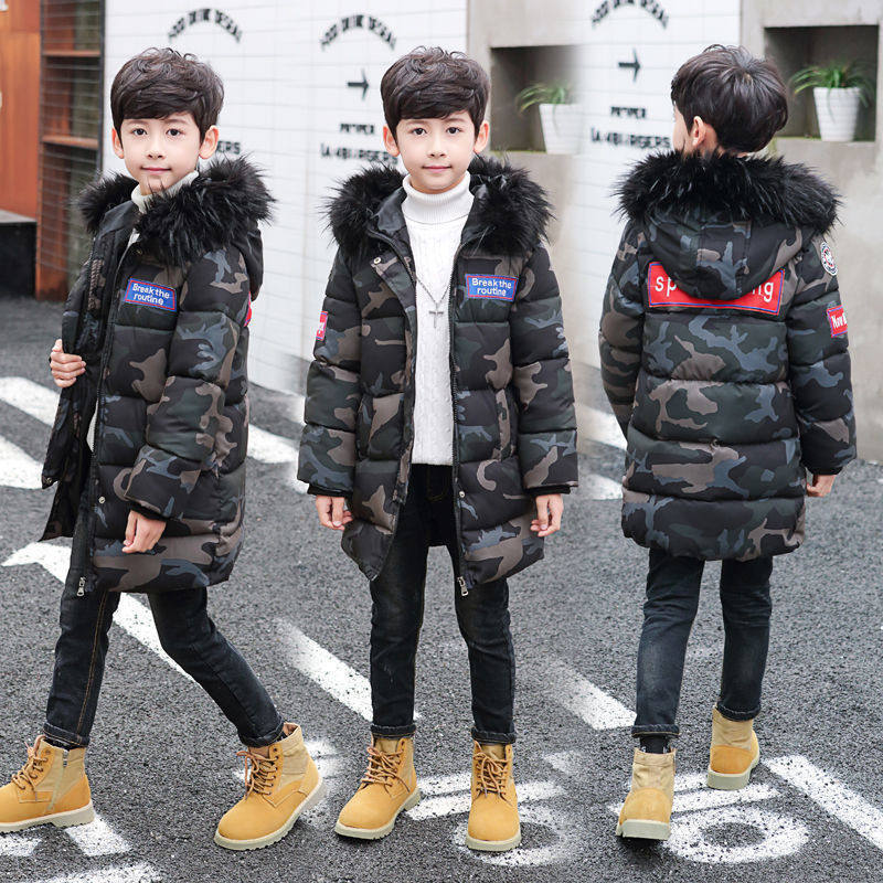 Picture of 2020 new autumn and winter boys' medium and large children's cotton-padded coat long western style winter coat down cotton-padded coat cotton-padded jacket