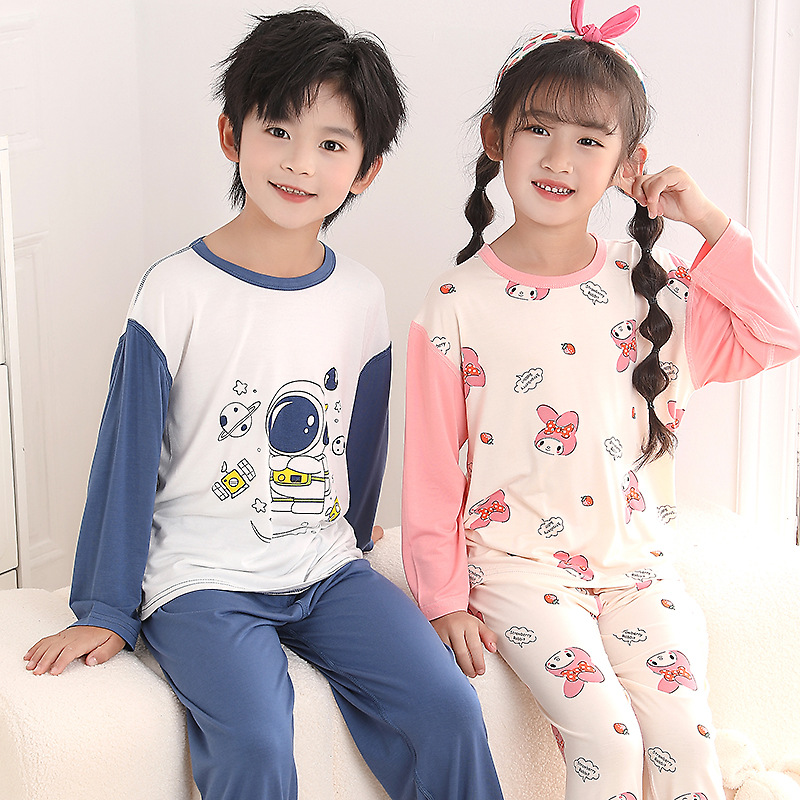 Summer Children's Modal Pajamas Boy's Home Clothes Thin Girls' Suit Baby Boy's Medium and Large Children's Air-conditioning Suit