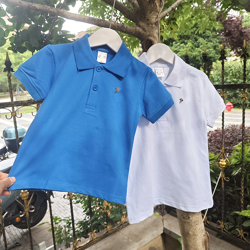 Beidoh Children's Summer Short Sleeve Polo Shirt Boys Girls Solid Color Embroidered Turn-Down Collar T-Shirt for Young Children