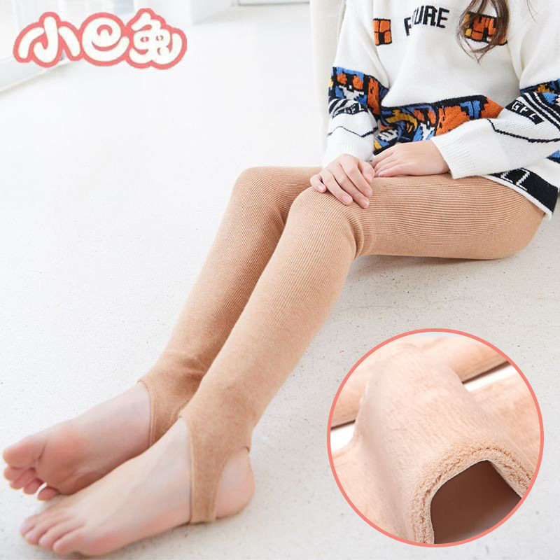 Xiaoba Rabbit Winter Thickened Girl's Children's Leggings Cotton Vertical Strip Warm Foot Air-Lined Velvet One-piece Pants Divided into Socks