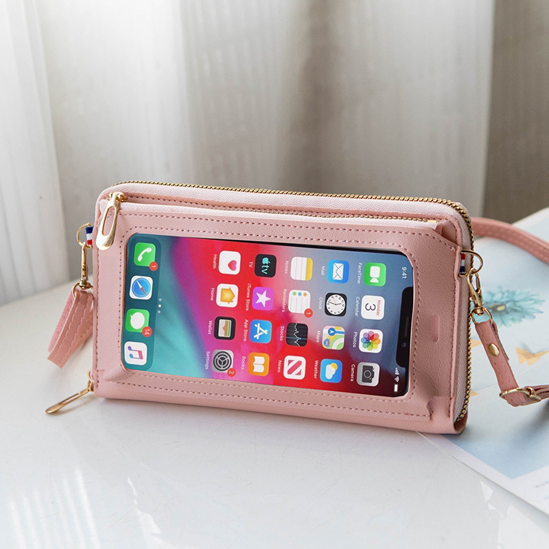 Mobile Phone Bag Women's 2024 New Touchable Screen Simple Student-Packed Mobile Phone Zipper Korean Mini Crossbody Bag Coin Purse