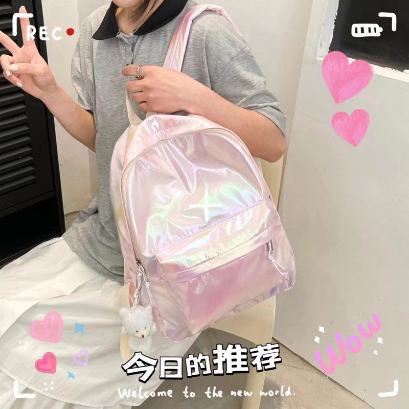 Picture of Summer New Laser Cartoon Couple Backpack Campus Simple Fashion High School Student Schoolbag Without Pendant