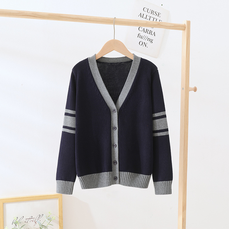 Picture of Spring and Autumn New Children's Knitted Cardigan Pure Cotton Color Block Knitted Cardigan Sweater Primary School Uniform Jacket Wholesale