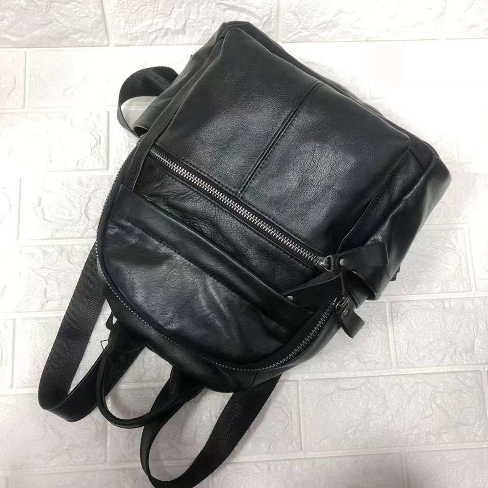 Picture of In-Stock Petite Black First Layer Cowhide Korean Style Trendy Versatile Backpack Soft Leather Bag Wholesale