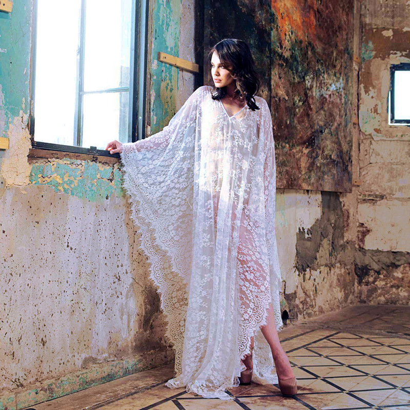 Picture of Amazon Explosions Oversized Loose Large Size Robe Lace Long Dress Holiday Beach Dress Swimsuit Blouse Dress Women