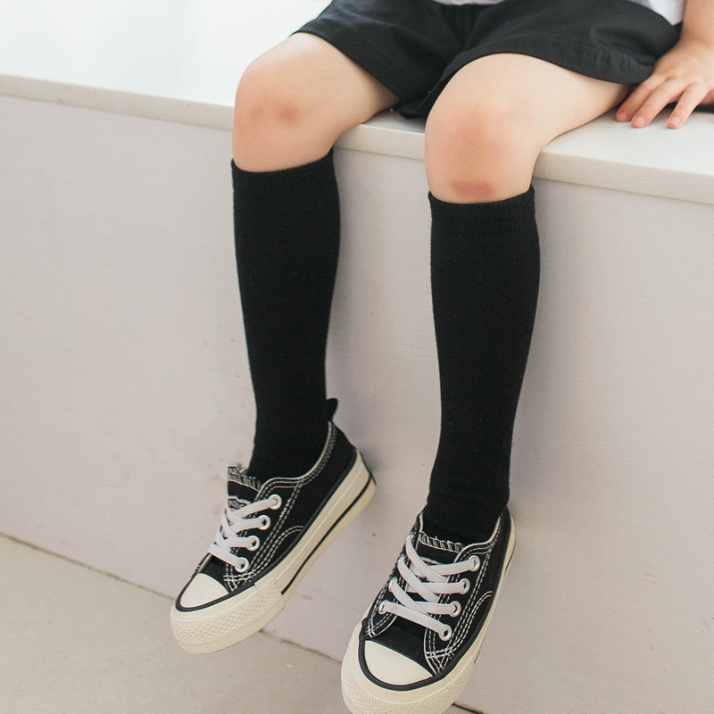 Children's Socks Solid Color Black and White Versatile Large and Small Kidsren's Calf Socks Straight Heelless Candy Color Mid-Calf Socks Cotton Socks