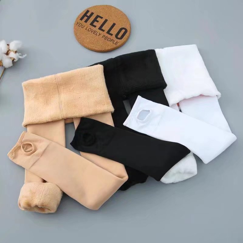 Picture of Nylon Winter Children's girls' leggings flesh skin color light legs fleece-lined thick pantyhose step-on white dance socks