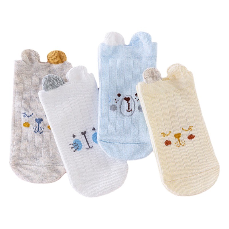 2023 children's socks spring and autumn newborn socks 0 to 3 years old class a cute bear skin-friendly boys and girls tube socks wholesale