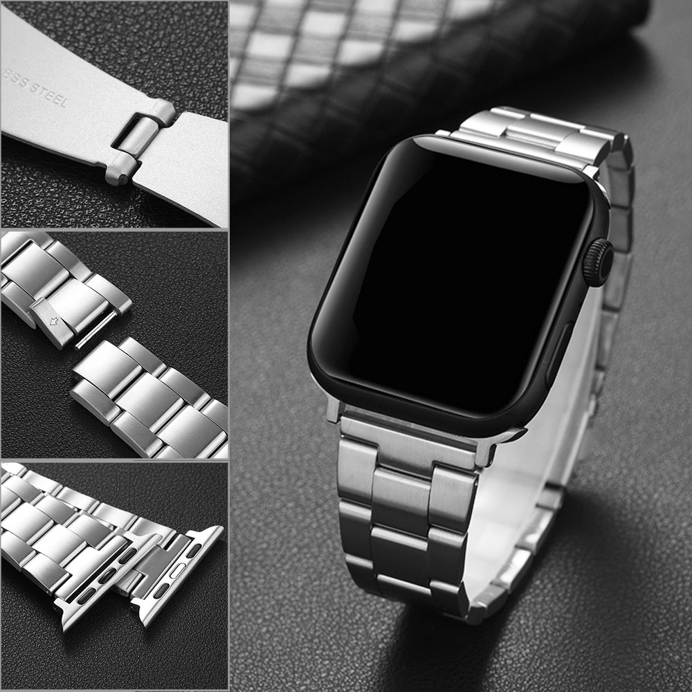 Picture of Suitable for Apple Watch Solid Stainless Steel Metal Small Waist Three-Bead Elastic Detachable Strap