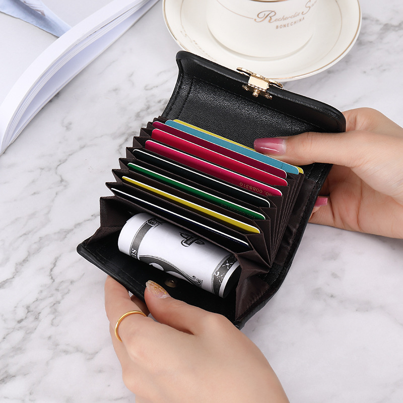 Picture of New Style Card Bag Women's Mini Korean-style Houndstooth Multi-functional Anti-degaussing Multi-card Driver's License Retro Bank Card Bag