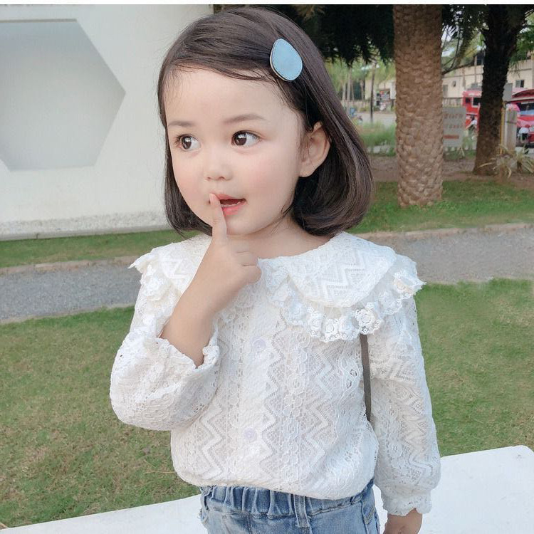 2021 Spring New Girls' Shirt Children's White Shirt Baby Doll Collar Stylish Top for Spring and Autumn Children's Fashion