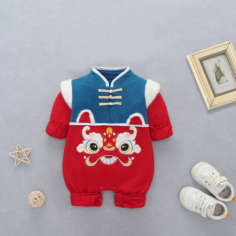 Picture of Chinese Style Winter Clothes Baby's Harper New Year's Climbing Clothes Double-Layer fleece-lined Thickened Year of the Tiger Sweatshirt for Boys and Girls
