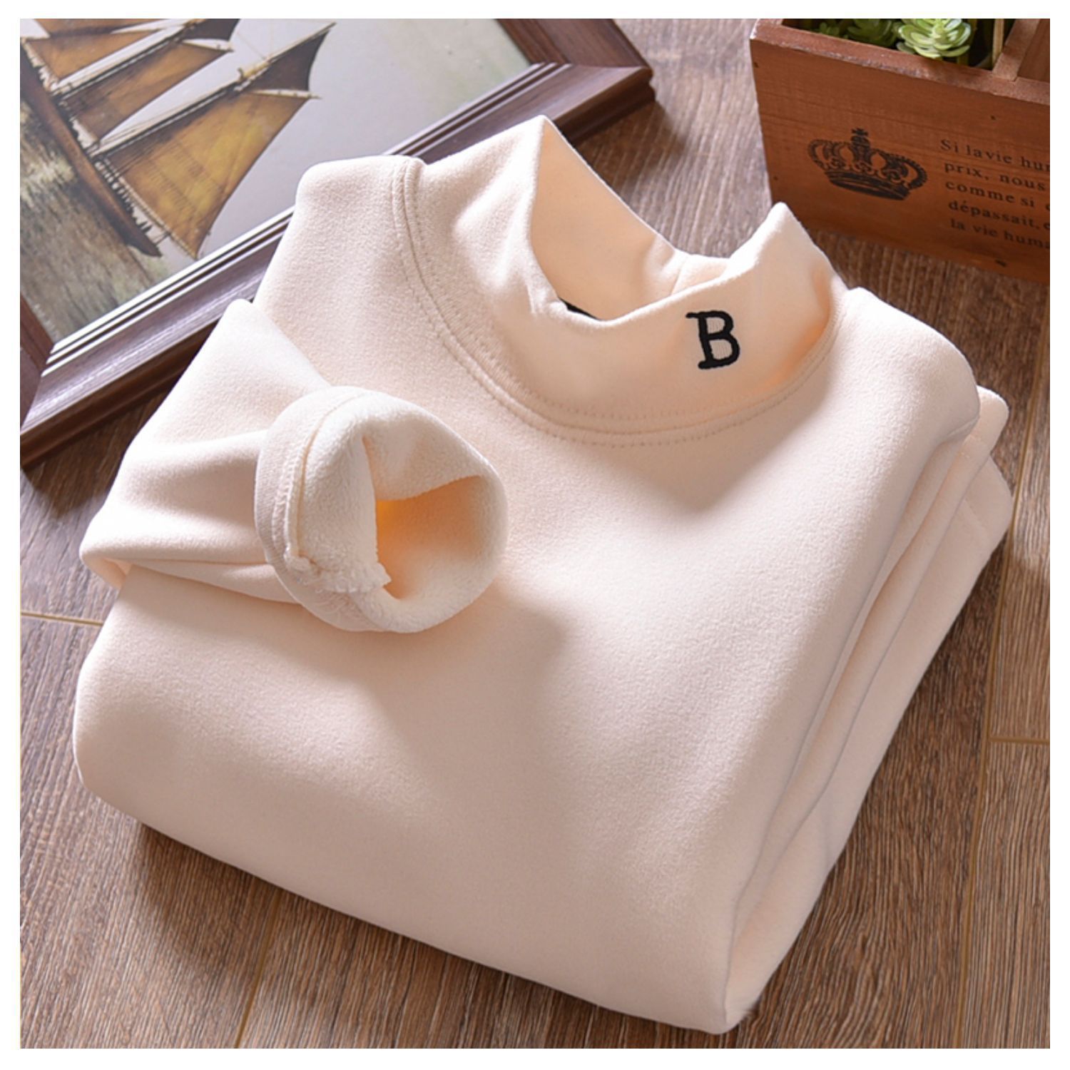 Picture of Boys' Velvet Autumn and Winter Half-high Collar Warm Clothes Winter fleece-lined Thickened Children's Solid Color Base Shirt for Boys