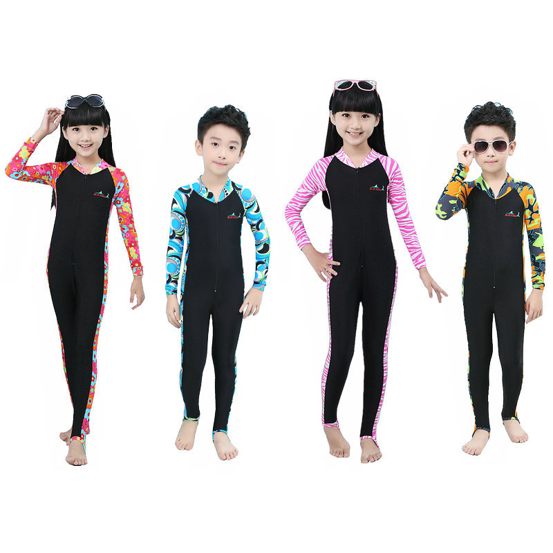 Children's One-piece Swimsuit Girls' Sunscreen Diving Suit Long-sleeved Trousers Warm Swimsuit