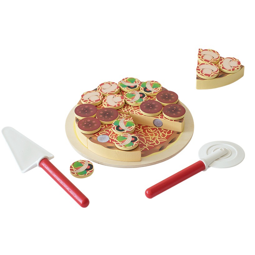 Wooden simulation pizza cut to see children play house kitchen toys boys and girls food cut to joy birthday gift