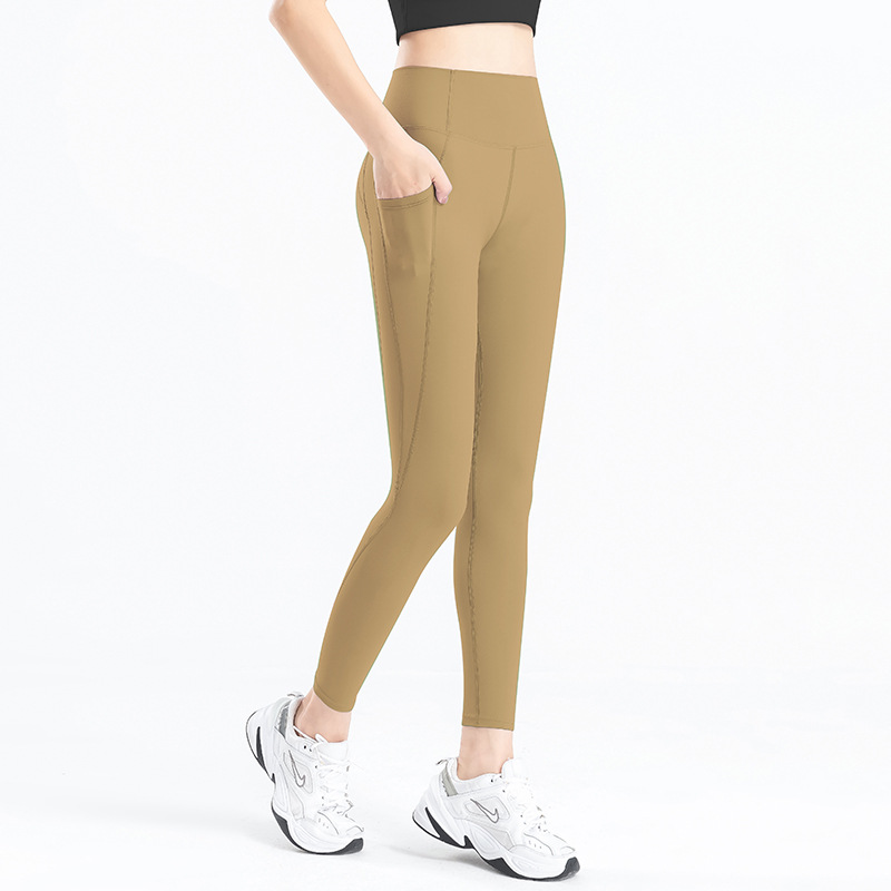 Picture of European and American Cross-border Peach Hip Fitness Pants Scrub Naked Summer Sports Tight Pocket High Waist Hip Yoga Pants for Women