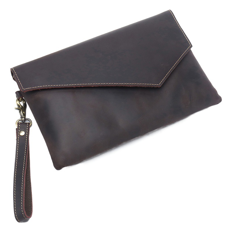 Vintage Genuine Leather Men's Clutch Casual Men's Handbag Top Layer Crazy Horse Cowhide Business Clutch Underarm Clutch Bag