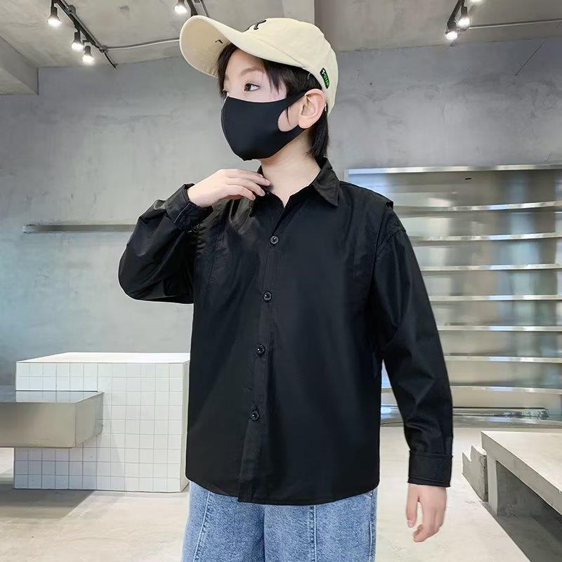 Picture of 2023 new medium and large children's long sleeve new fashion elegant shirt summer popular men's artistic solid color children's clothing