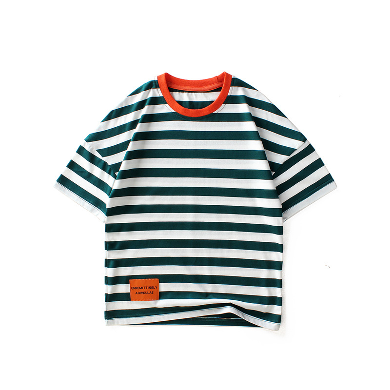 Picture of Summer children's clothing Korean new boys short sleeve T-shirt girls knitted striped label top children's short sleeve wholesale