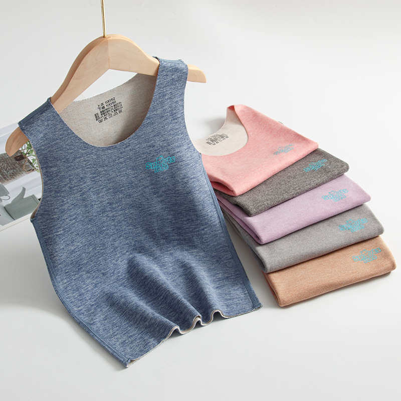 Children's silk vest autumn and winter girls' brushed bottoming shirt men's seamless cashmere underwear children's warm baby vest