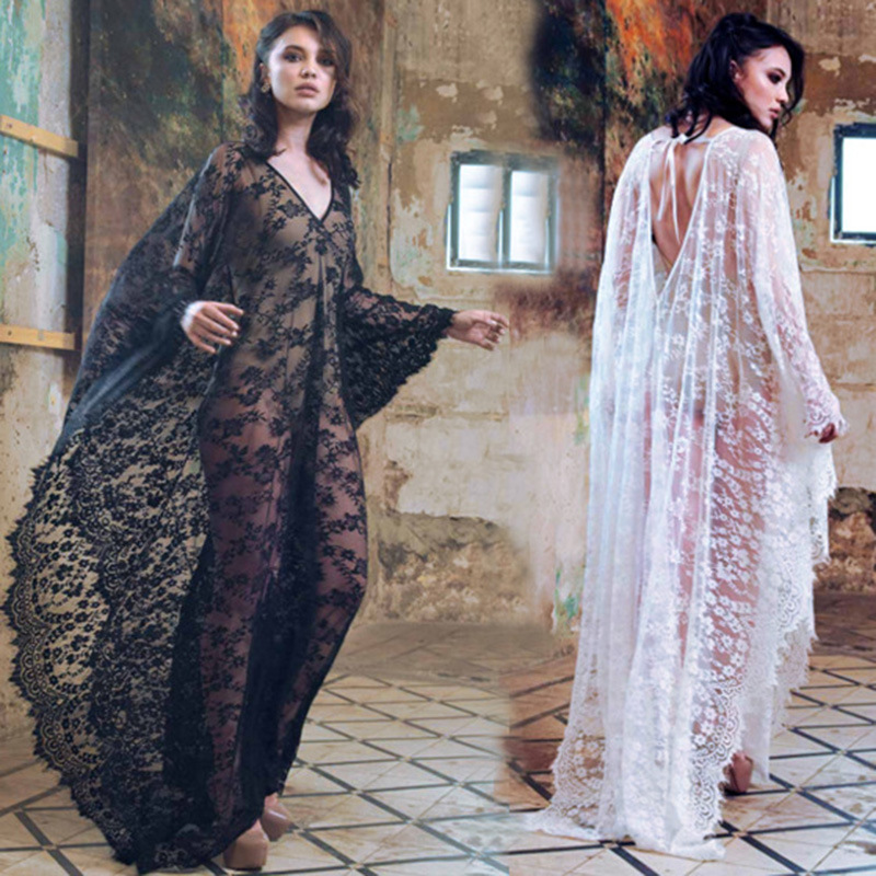 Picture of Amazon Explosions Oversized Loose Large Size Robe Lace Long Dress Holiday Beach Dress Swimsuit Blouse Dress Women