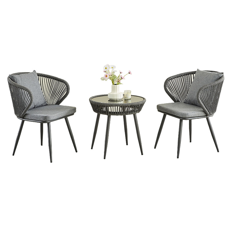 Picture of Courtyard Leisure Backrest Rattan Chair Restaurant Terrace Balcony Outdoor Chair Small Garden Cafe Combination Table and Chairs