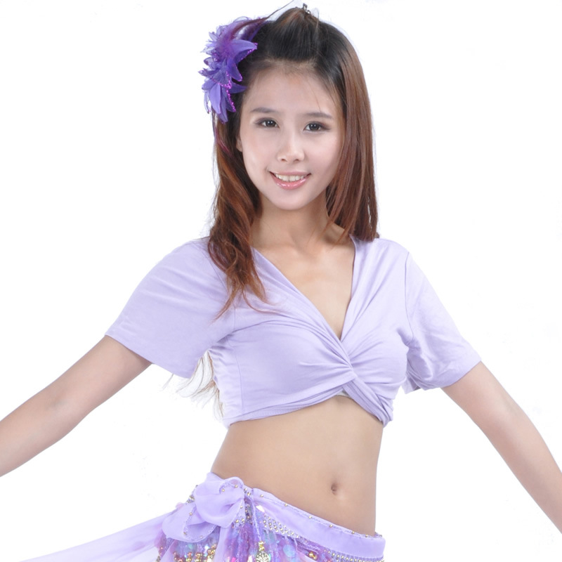 Picture of mercerized cotton strap short sleeve top, belly dance supplies, belly dance short sleeve top, fitness short sleeve top