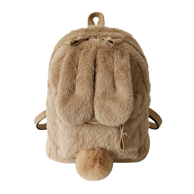 Picture of Cross-Border Rabbit Ears Lamb Hair Backpack Rabbit Bag New Solid Color Plush Backpack Cartoon Cute Backpack