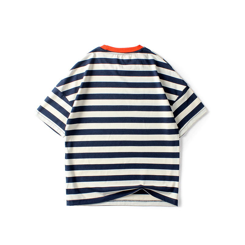 Picture of Summer children's clothing Korean new boys short sleeve T-shirt girls knitted striped label top children's short sleeve wholesale