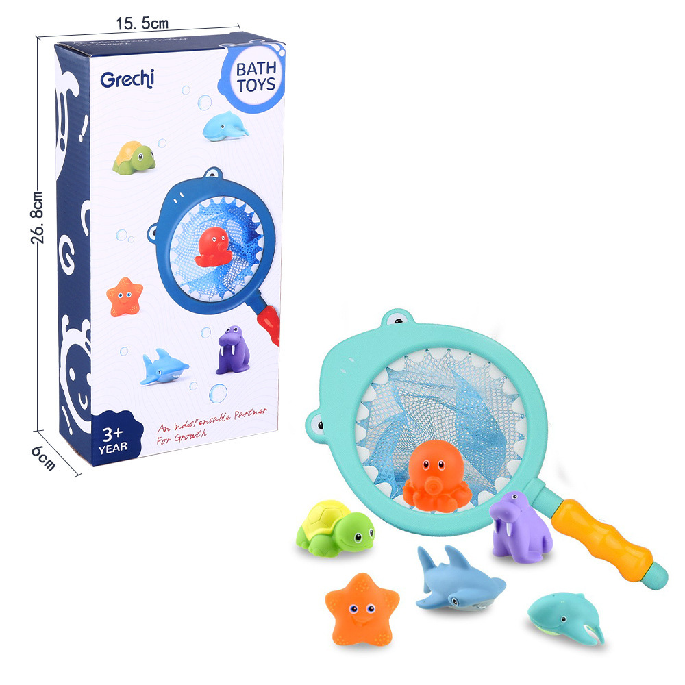Picture of Children's water spray temperature-sensitive color-changing animal bathroom toy shark fishing Bath Pond glue playing water fishing fish toy