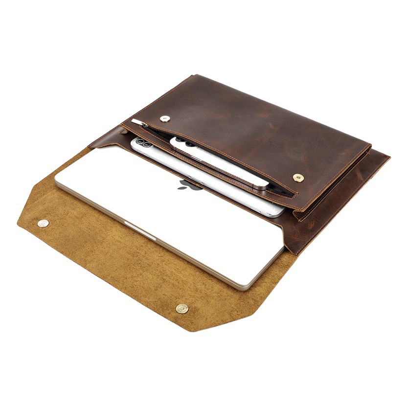 Suitable for macbookpro14 top layer cowhide protective cover Apple laptop air13.3 inch liner bag