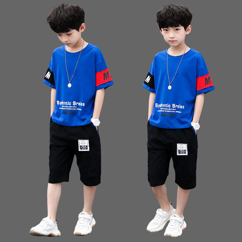 Picture of Children's Clothing Boys' 2025 Suit Summer Kidsren's Sports and Leisure Wear Medium and Large Kidsren's Short-Sleeved Two-Piece Set Preppy Trend
