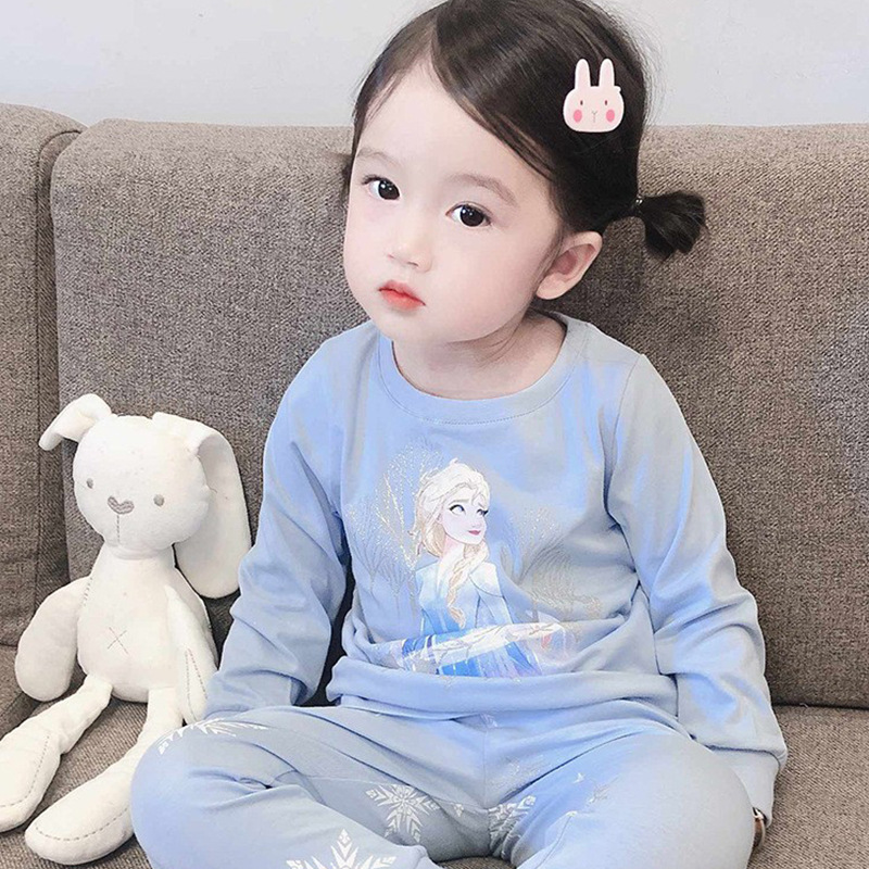 Children's Pajamas Cotton Baby Air-Conditioning Clothes Elsa Girl Fairy Cute Super Cute Long-Sleeved Girls Home Clothes Set