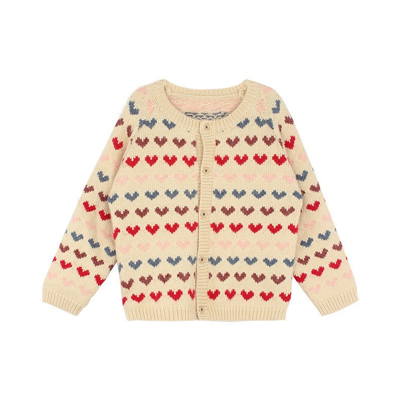 Picture of Girls' Casual Colorful Love Cardigan 2024 Autumn New Children's Korean Style Warm Fashionable Sweater Top
