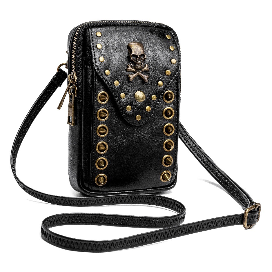 2023 New Foreign Trade Bag Women's Amazon European and American Women's Shoulder Bag Skull Rivet Outdoor Mobile Phone Bag