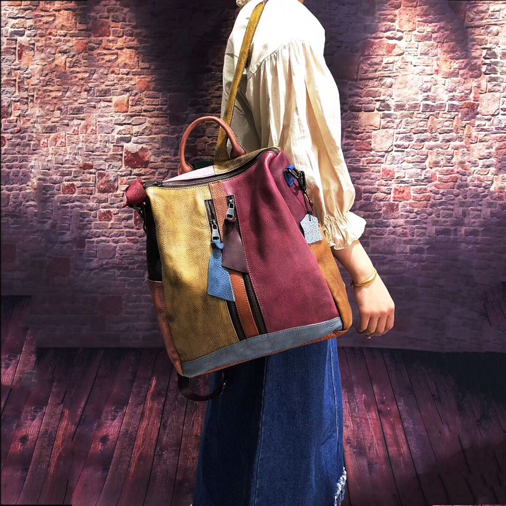 Picture of Women's Backpack, Trendy Retro Women's Bag, Genuine Leather Handbag, Color-Brushed Backpack, Casual Bag, Ready for Delivery