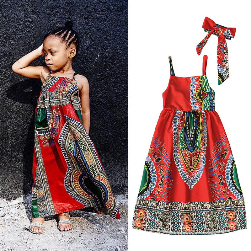 Children's European and American Girls' African Bohemian Style Sleeveless Suspender Dress Long Skirt Two-piece Kidsren's Clothing ins