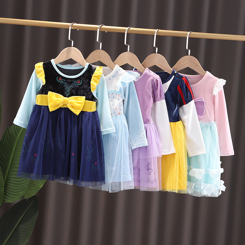 Picture of 2025 New Foreign Trade Children's Clothing Spring and Autumn Pure Cotton Long Sleeve Girls Mermaid Snow White Dress Velvet Skirt