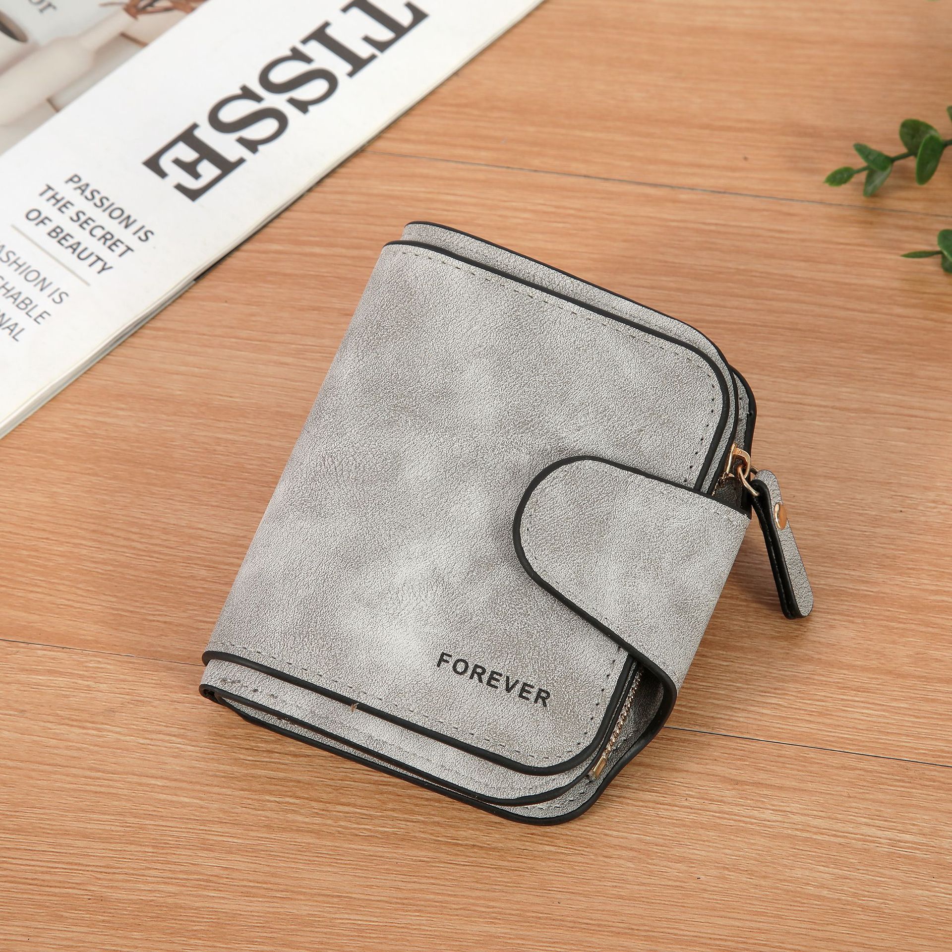 Picture of Cross-Border Retro Nubuck Leather Women's Wallet Short Multi-Card Slot Coin Purse Buckle Wallet Student Small Clutch Bag