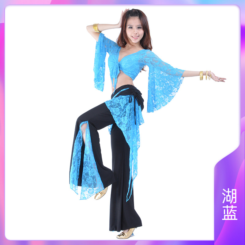 Picture of 08# Lace Pants Lace Top Belly Dance Clothing Trumpet Sleeve Matching Waist Skirt Split Pants Chaozhou Tripartite